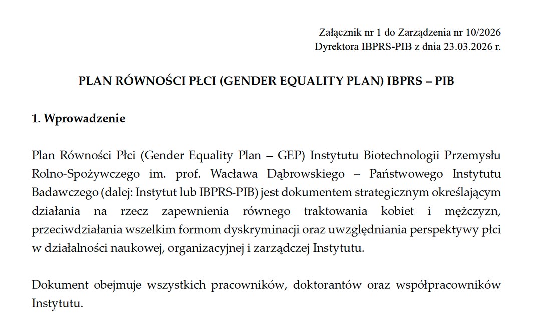Gender Equality Plan (GEP) w IBPRS-PIB