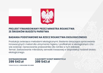 Zastosowanie mikrobioty serwatki kwasowej w bioprotekcji hodowli drobiu ekologicznego.
