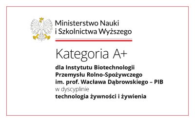 Kategoria A+ dla Instytutu Biotechnologii Przemysłu Rolno-Spożywczego